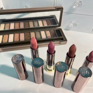 Urban Decay Naked2 Eyeshadow Palette and 4 lipsticks.